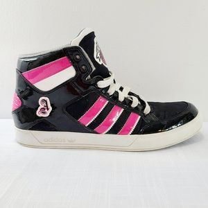 Adidas Shiny Black and Pink Hi-Top Sneakers